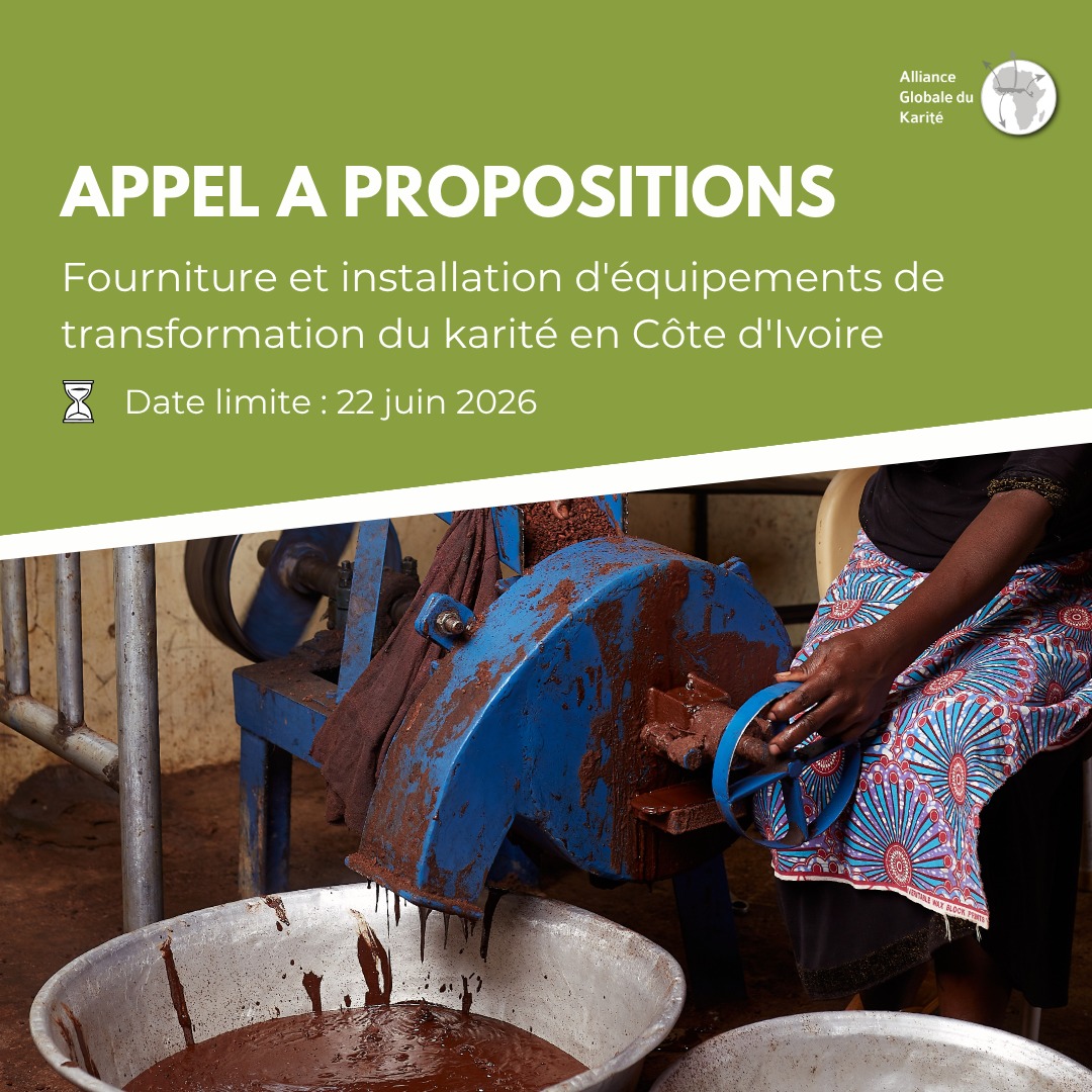 LIVRAISON, INSTALLATION ET FORMATION A L’UTILISATION D’EQUIPEMENTS DE  TRANSFORMATION DU KARITE